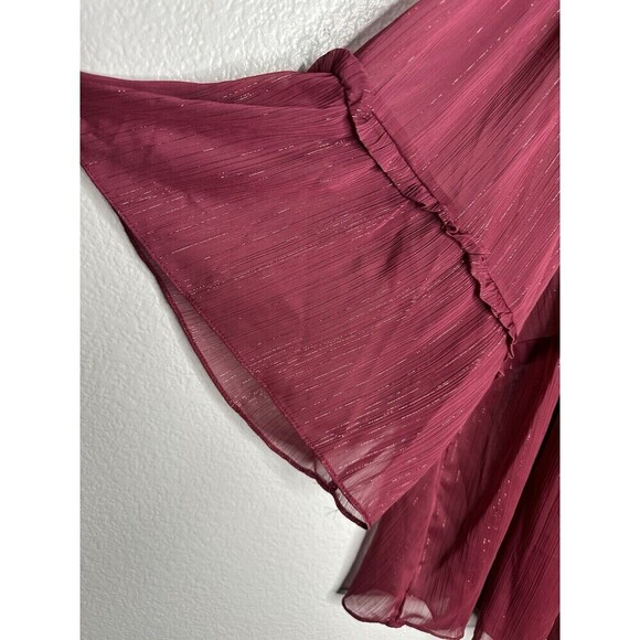 Lauren Conrad Blouse Womens Size 4X Burgundy Sheer Pullover Flutter Short Sleeve - Picture 5 of 6